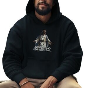 The Blind Medium | Black Oversized Hoodie Pullover with Funny Jesus Meme graphic